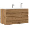  kézműves tölgy színű szerelt fa mosdószekrény 90 x 38,5 x 45 cm