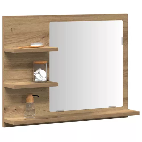  kézműves tölgy színű tükrös fürdőszobaszekrény 60x10,5x45 cm