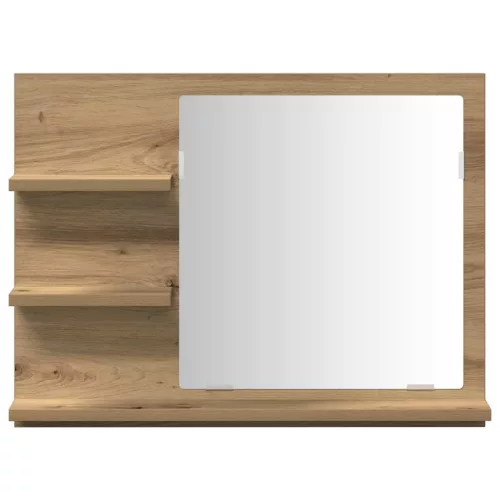  kézműves tölgy színű tükrös fürdőszobaszekrény 60x10,5x45 cm