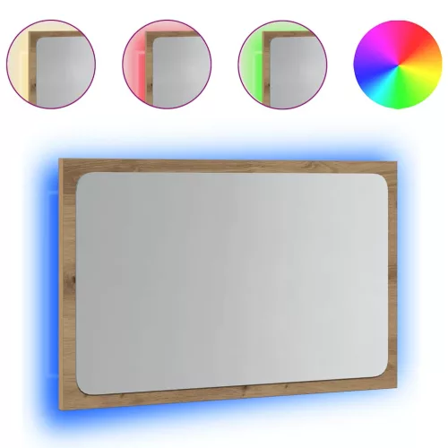  kézműves tölgy színű LED-es fürdőszobatükör 60 x 8,5 x 38 cm