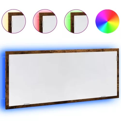  füstös tölgy szerelt fa LED-es fürdőszobatükör 100x8,5x37 cm