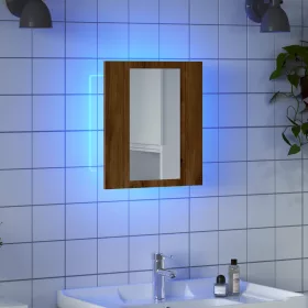    kézműves tölgy szerelt fa tükrös szekrény LED-del 40x12x45 cm