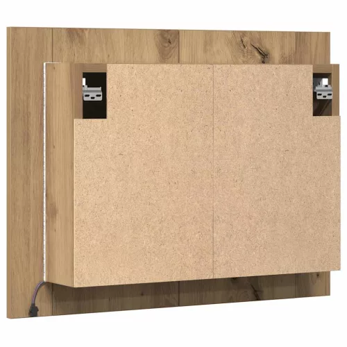  kézműves tölgyszínű szerelt fa tükörszekrény LED-del 60x12x45cm