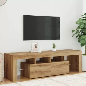    kézműves tölgy szerelt fa TV-szekrény LED-ekkel 140x36,5x40 cm