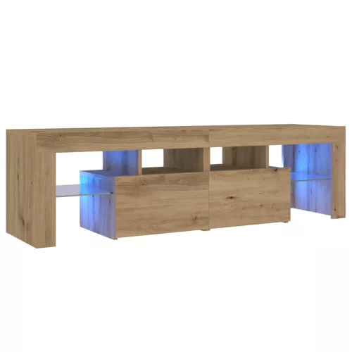  kézműves tölgy szerelt fa TV-szekrény LED-ekkel 140x36,5x40 cm