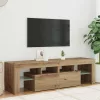  kézműves tölgy szerelt fa TV-szekrény LED-ekkel 140x36,5x40 cm
