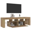  kézműves tölgy szerelt fa TV-szekrény LED-ekkel 140x36,5x40 cm