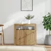  kézműves tölgy szerelt fa tálalószekrény LED-ekkel 80x35x75 cm