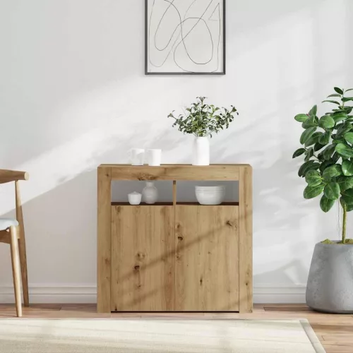  kézműves tölgy szerelt fa tálalószekrény LED-ekkel 80x35x75 cm