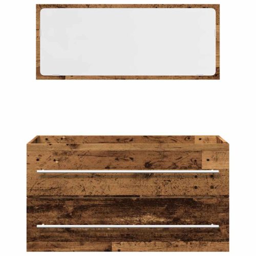  2 részes antik fa színű szerelt fa fürdőszobai bútorszett