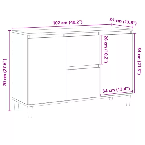  antik fa színű szerelt fa tálalószekrény 102 x 35 x 70 cm