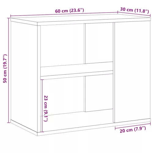  kézműves tölgy színű szerelt fa kisszekrény 60 x 30 x 50 cm