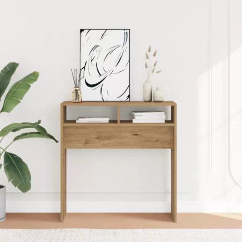  kézműves tölgy színű szerelt fa dohányzóasztal 78 x 30 x 80 cm
