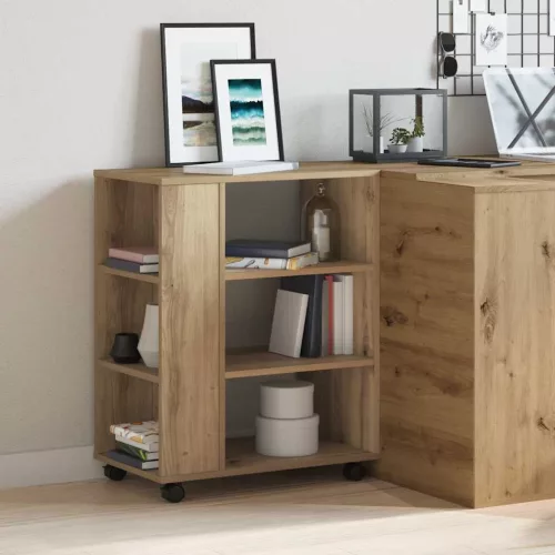  kézműves tölgy színű szerelt fa kerekes szekrény 60 x 35 x 75cm