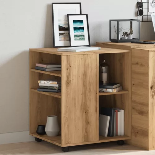  kézműves tölgy színű szerelt fa kerekes szekrény 60 x 53 x 72cm