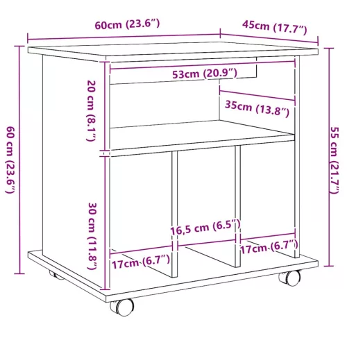 kézműves tölgy színű szerelt fa kerekes szekrény 60 x 45 x 60cm