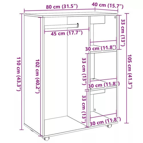 antik fa színű szerelt fa ruhásszekrény 80 x 40 x 110 cm