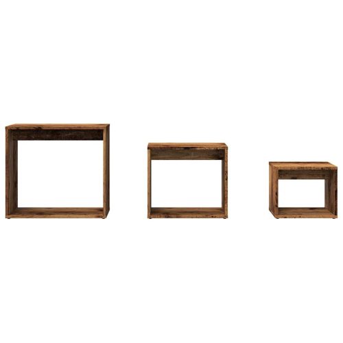  3 db antik fa színű szerelt fa egymásba tolható asztal