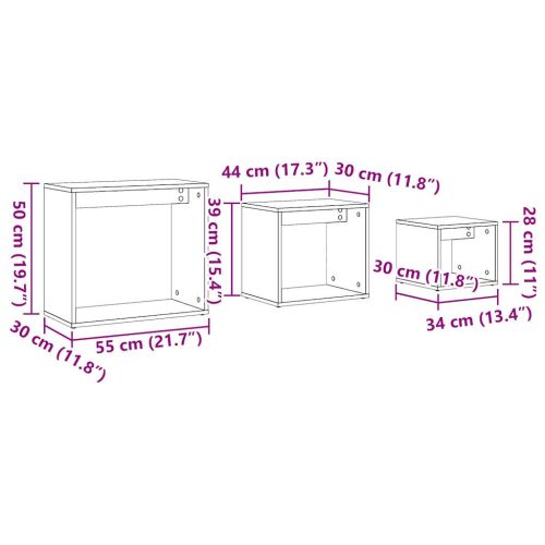  3 db antik fa színű szerelt fa egymásba tolható asztal