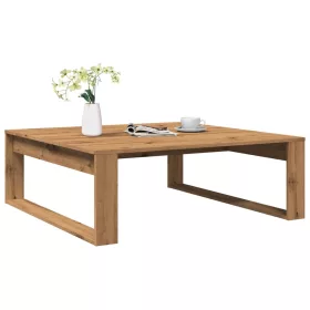    kézműves tölgy színű szerelt fa dohányzóasztal 100 x 100 x 35cm