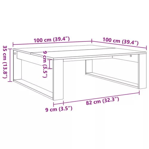  kézműves tölgy színű szerelt fa dohányzóasztal 100 x 100 x 35cm