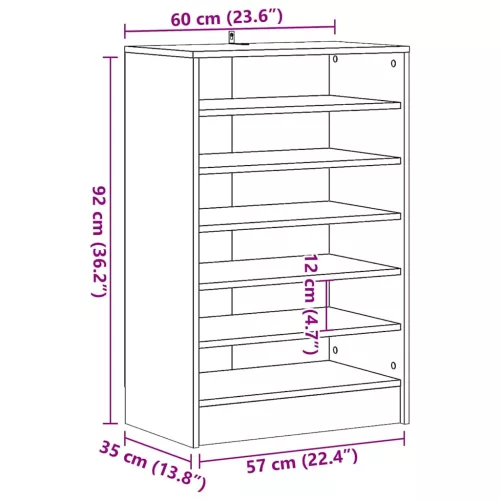  antik fa színű szerelt fa cipősszekrény 60 x 35 x 92 cm
