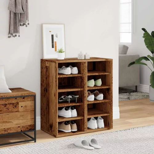  2 db antik fa színű szerelt fa cipősszekrény 32 x 35 x 70 cm