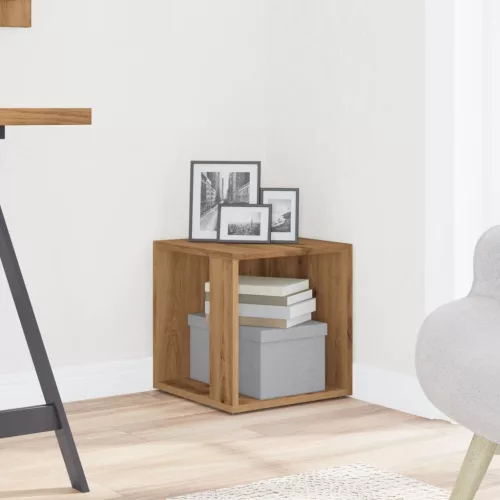  kézműves tölgy színű szerelt fa kisszekrény 33 x 33 x 34 cm