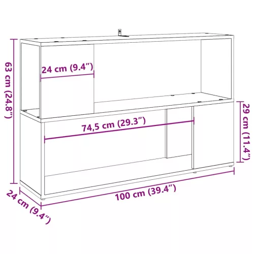  kézműves tölgy színű szerelt fa könyvszekrény 100x24x63 cm