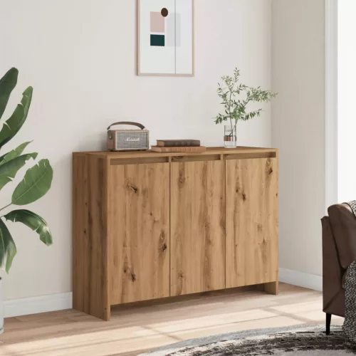 kézműves tölgy színű szerelt fa tálalószekrény 102 x 33 x 75 cm