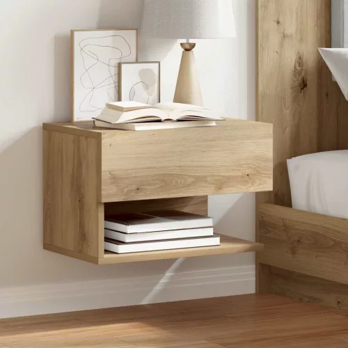  2 db kézműves tölgy színű falra szerelhető éjjeliszekrény