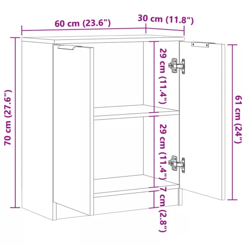  antik fa színű szerelt fa tálalószekrény 60 x 30 x 70 cm