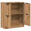  kézműves tölgy színű szerelt fa tálalószekrény 60 x 30 x 70 cm