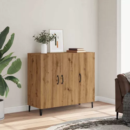  kézműves tölgy színű szerelt fa tálalószekrény 90 x 34 x 80 cm