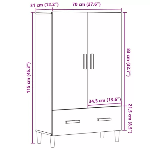  Highboard régi fa 70x31x115 cm gépesített fa
