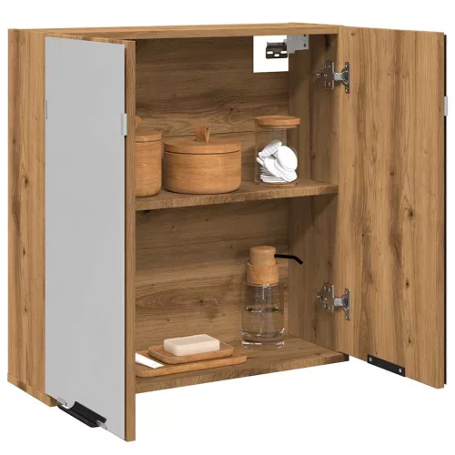  kézműves tölgy szerelt tükrös fürdőszobaszekrény 64x20x66,5cm