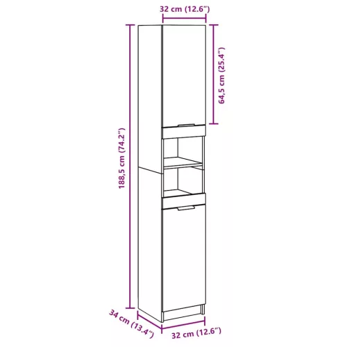  betonszürke szerelt fa fürdőszobaszekrény 32x34x188,5 cm