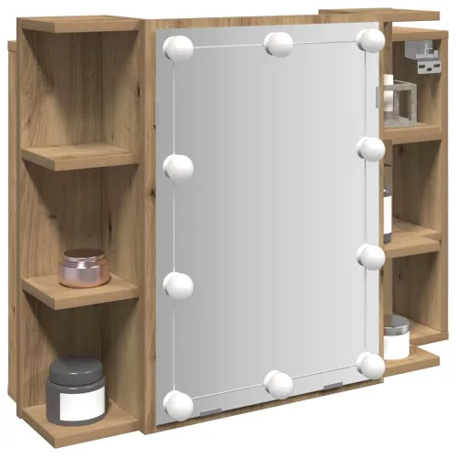  kézműves tölgy tükrös szekrény LED-ekkel 70 x 16,5 x 60 cm