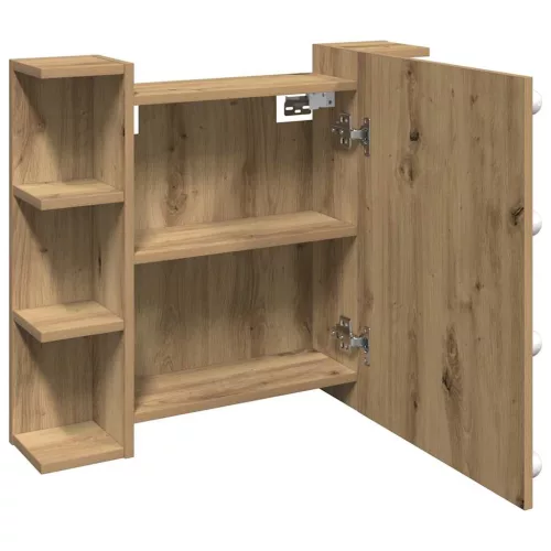  kézműves tölgy tükrös szekrény LED-ekkel 70 x 16,5 x 60 cm