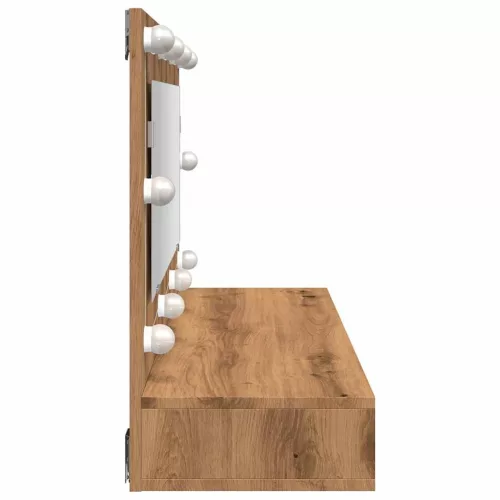  kézműves tölgy tükrös szekrény LED-ekkel 90 x 31,5 x 62 cm