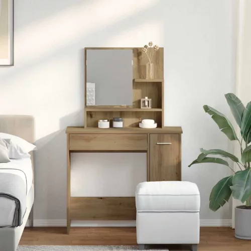  kézműves tölgy színű fésülködőasztal tükörrel 86,5x35x136 cm