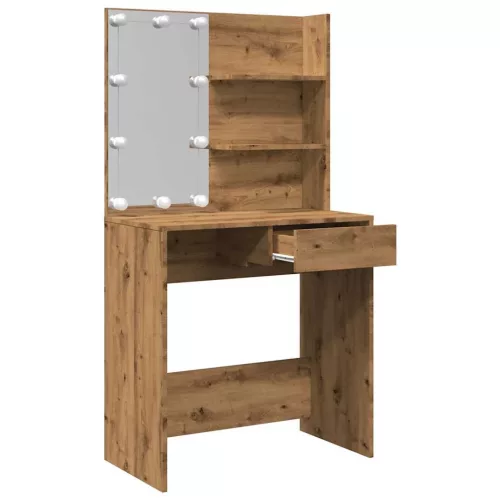  kézműves tölgy színű LED-es fésülködőasztal 74,5x40x141 cm