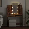  antik fa színű fésülködőasztal LED-del 96x40x142 cm