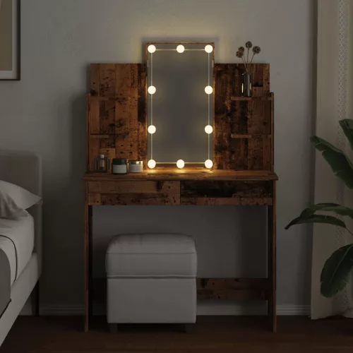  antik fa színű fésülködőasztal LED-del 96x40x142 cm
