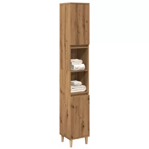  kézműves tölgy színű szerelt fa fürdőszobaszekrény 30x30x190 cm