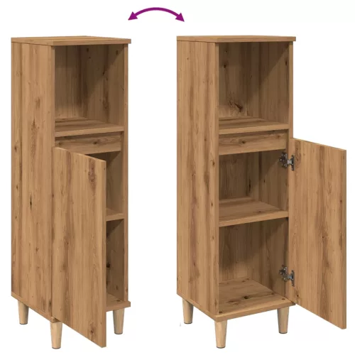  kézműves tölgy színű szerelt fa fürdőszobaszekrény 30x30x100 cm