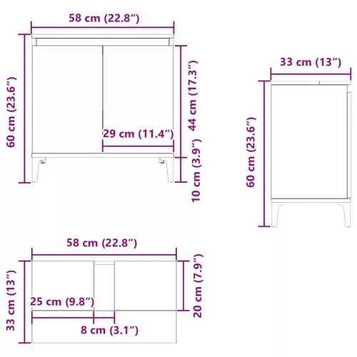  antik fa színű szerelt fa mosdószekrény 58x33x60 cm