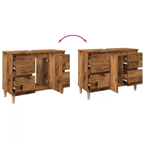  antik fa színű szerelt fa mosdószekrény 80 x 33 x 60 cm