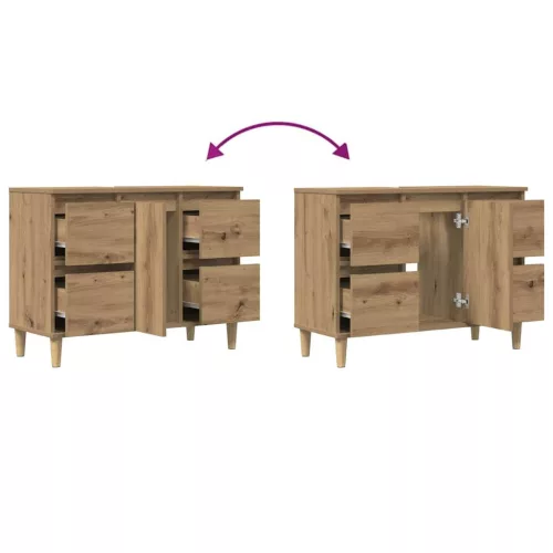  kézműves tölgy színű szerelt fa mosdószekrény 80 x 33 x 60 cm