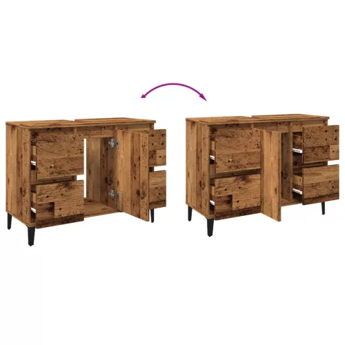  antik fa színű szerelt fa mosdószekrény 80 x 33 x 60 cm